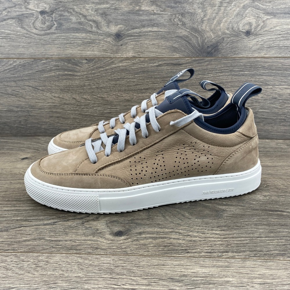 P448 Men's Low-Top Sneakers in Taupe with Navy Trim